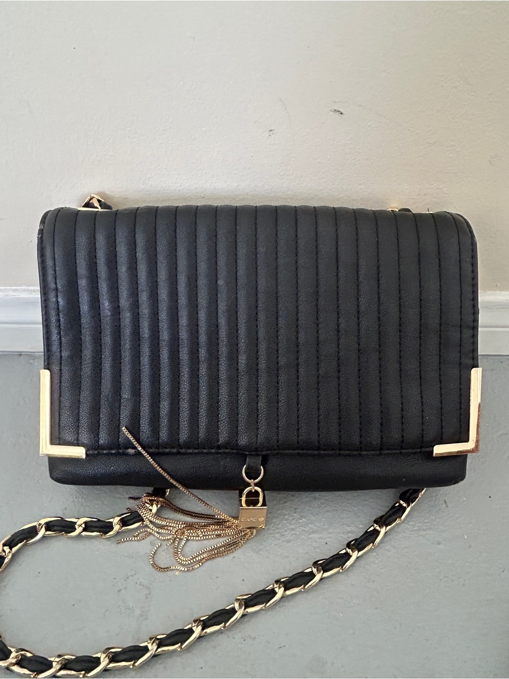 Quilted Black Chain Crossbody Bag with Gold Hardware
